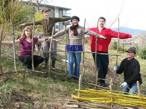 meansofproductionstraightline Creating the fences from wood grown in the garden. Photo: Sharon Kallis